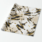 金ゴールドグリッターとブラッククリスマスツリーパターン ラッピングペーパー (アンロールド)