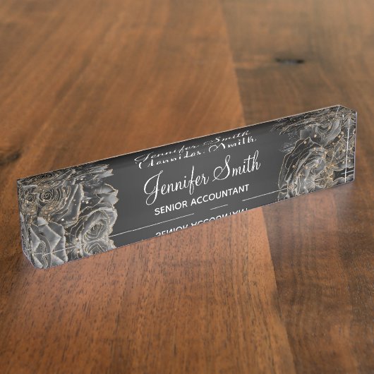金ゴールドグリッターとブラックグラムバラ デスクネームプレート (側面)