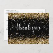 金ゴールドグリッターとブラックスウィート16ハートありがとう ポストカード (正面/裏面)