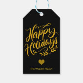 金ゴールドグリッターとブラックハッピーホリデーカスタムズ ギフトタグ (正面)