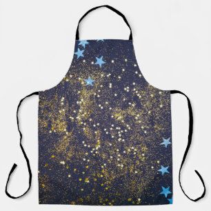 金ゴールドグリッターとブラックバに輝く青い星 エプロン