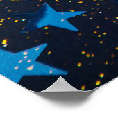 金ゴールドグリッターとブラックバのキラキラ輝く青い星 ポスター (角)