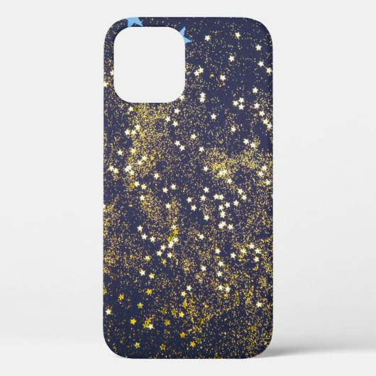 金ゴールドグリッターとブラックバのキラキラ輝く青い星 Case-Mate iPhoneケース (裏面)