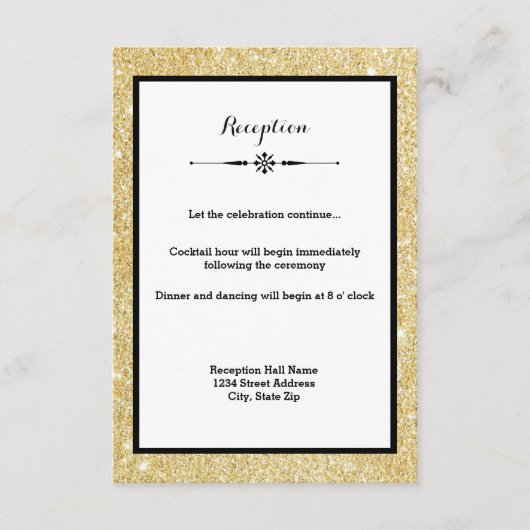 金ゴールドグリッターとブラックフレーム披露宴招待状 エンクロージャーカード (正面)