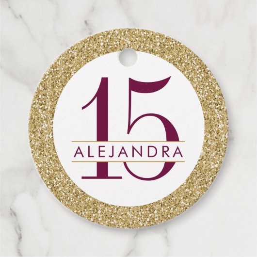 金ゴールドグリッターとブルガンディマルーンクリンスアニョス フェイバータグ (正面)