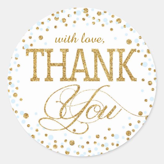 金ゴールドグリッターとブルースプレッルサンキューラベル ラウンドシール (正面)