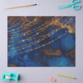 金ゴールドグリッターとブルーデコパージュのストリングライト 薄葉紙 (クラフト)