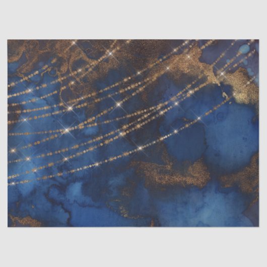 金ゴールドグリッターとブルーデコパージュのストリングライト 薄葉紙 (正面)