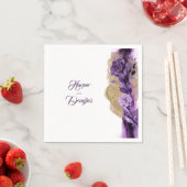 金ゴールドグリッターとプラムパープルフローラ結婚ズ スタンダードカクテルナプキン (インサイチュ)