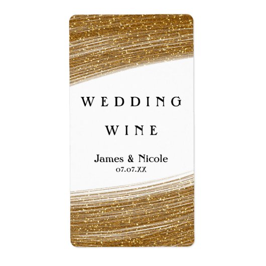 金ゴールドグリッターとホワイトスパークルエレガントワインラベル ラベル (正面)