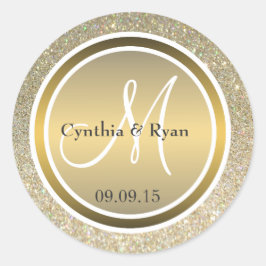 金ゴールドグリッターとメタリック結婚ブロンズのモノグラム ラウンドシール