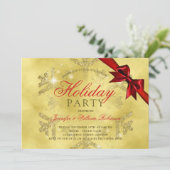 金ゴールドグリッターとリボン | クリスマスホリデイレッド 招待状 (スタンド正面)