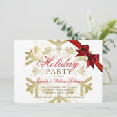 金ゴールドグリッターとリボン | クリスマスホリデーパーティー 招待状 (スタンド正面)