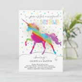 金ゴールドグリッターとレインボーユニコーンガールズベビーシャワー 招待状 (スタンド正面)