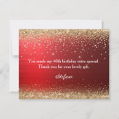 金ゴールドグリッターとレッドフォイル40歳の誕生日 サンキューカード (裏面)