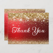 金ゴールドグリッターとレッドフォイル40歳の誕生日 サンキューカード (正面/裏面)