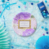 金ゴールドグリッターとヴィンテージブルーとパープルフローラ ペーパープレート (パーティー)