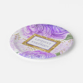 金ゴールドグリッターとヴィンテージブルーとパープルフローラ ペーパープレート (アングル)