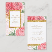 金ゴールドグリッターと水彩ピンク色の花ヴィンテージ 名刺 (正面/裏面)
