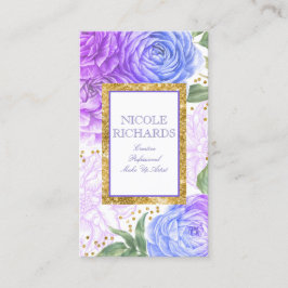 金ゴールドグリッターと水彩青と紫のフローラ 名刺