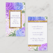 金ゴールドグリッターと水彩青と紫のフローラ 名刺 (正面/裏面)