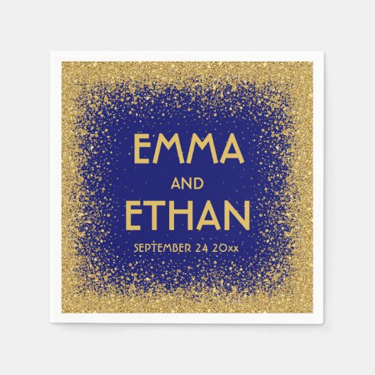 金ゴールドグリッターと王室のブルー結婚ズナプキン スタンダードカクテルナプキン (正面)