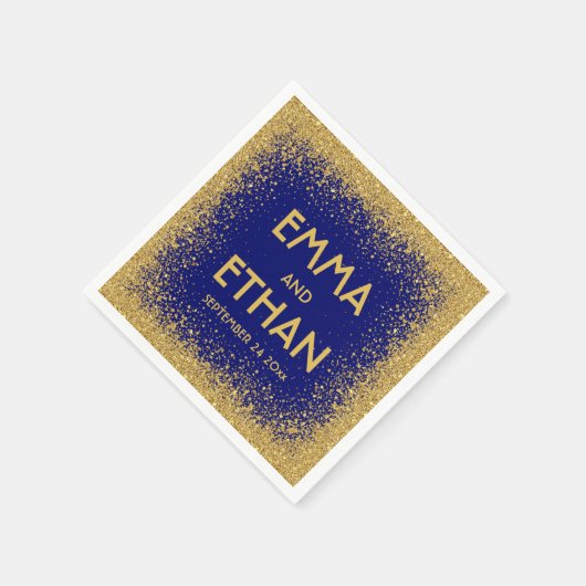 金ゴールドグリッターと王室のブルー結婚ズナプキン スタンダードカクテルナプキン (角)
