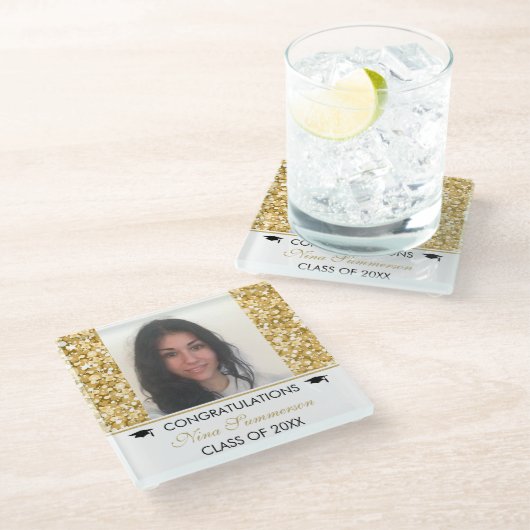 金ゴールドグリッターと白い火花 – 漸進法 ガラスコースター (アングル)