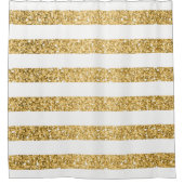 金ゴールドグリッターと白ストライプ色 シャワーカーテン (正面)