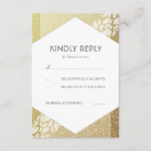 金ゴールドグリッターと白離れウェディングRSVPカード