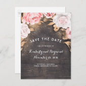 金ゴールドグリッターと素朴フローラ木材の日付の保存 案内ポストカード (正面/裏面)