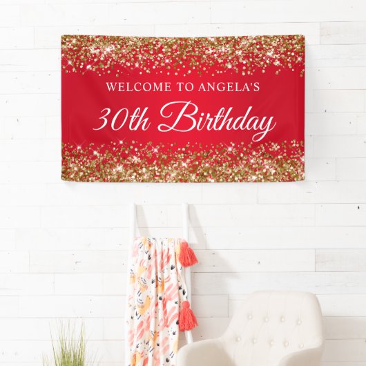 金ゴールドグリッターと赤30歳の誕生日へようこそ 横断幕 (インサイチュ)