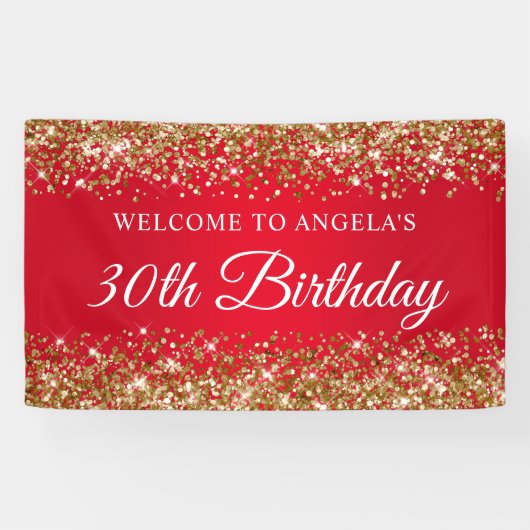 金ゴールドグリッターと赤30歳の誕生日へようこそ 横断幕 (横)