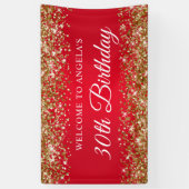 金ゴールドグリッターと赤30歳の誕生日へようこそ 横断幕 (縦)