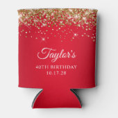 金ゴールドグリッターと赤40歳の誕生日 缶クーラー (正面)