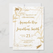 金ゴールドグリッターと離れ白い背中と白い上の 招待状 (正面)