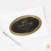 金ゴールドグリッターと黒の製品ラベルかわいいラディバグ 楕円形シール (封筒)