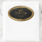 金ゴールドグリッターと黒の製品ラベルかわいいラディバグ 楕円形シール (バッグ)