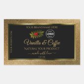 金ゴールドグリッターと黒の製品ラベルLadybugロゴ 長方形シール (正面)