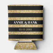 金ゴールドグリッターと黒ストライプい – 日付を保存 缶クーラー (裏面)