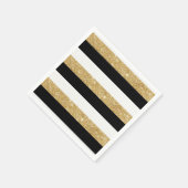 金ゴールドグリッターと黒ストライプ色 スタンダードカクテルナプキン (角)