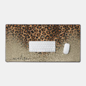 金ゴールドグリッターとLeopardパターン – パーソナライズ デスクマット (キーボード&マウス)