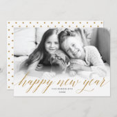 金ゴールドグリッターにキラキラした新年のフォトカフェイクード シーズンカード (正面/裏面)