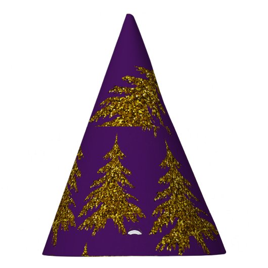 金ゴールドグリッターのクリスマスツリー紫の背景 パーティーハット (右)