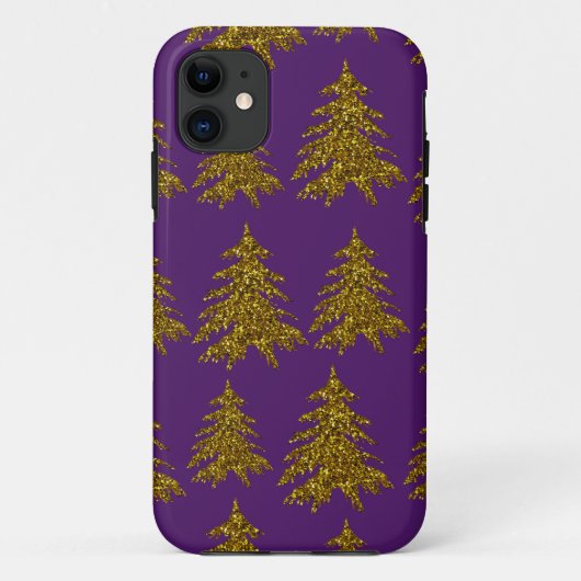 金ゴールドグリッターのクリスマスツリー紫の背景 Case-Mate iPhoneケース (裏面)