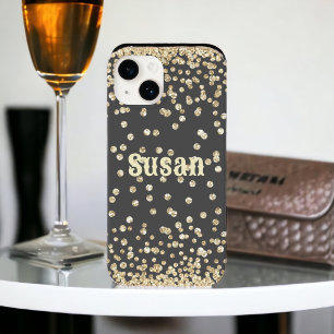 金ゴールドグリッターのグレーパーソナライズされた名 Case-Mate iPhone 14ケース