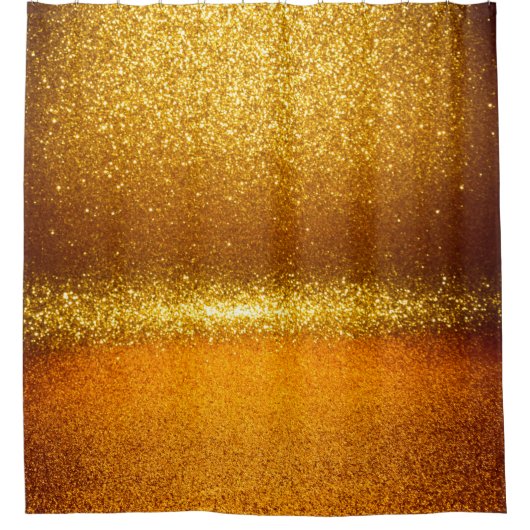 金ゴールドグリッターのヴィンテージライトテクスチャ。クリスマスの祝祭日 シャワーカーテン (正面)