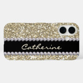 金ゴールドグリッターの宝石(名前とMongram付き) Case-Mate iPhoneケース (裏面 (横))