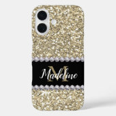 金ゴールドグリッターの宝石(名前とMongram付き) Case-Mate iPhoneケース (裏面)