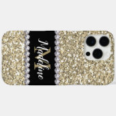 金ゴールドグリッターの宝石（名前とMongram付き） Case-Mate iPhoneケース (裏面 (横))